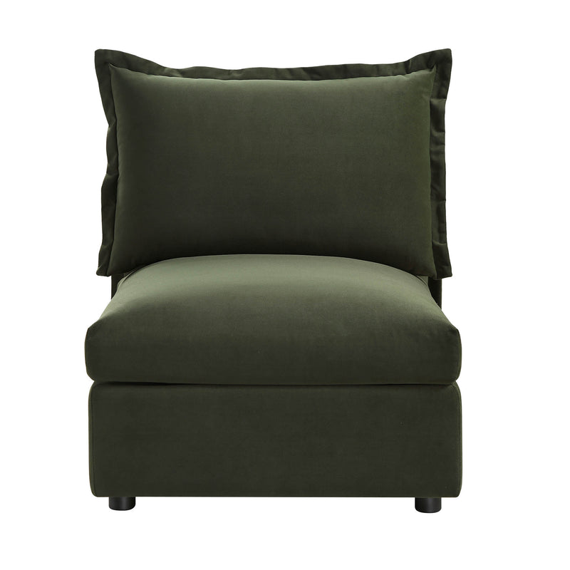 Byron Pillow Edge Moss Green Velvet Modular Sofa, 1 Seater Armless - daals