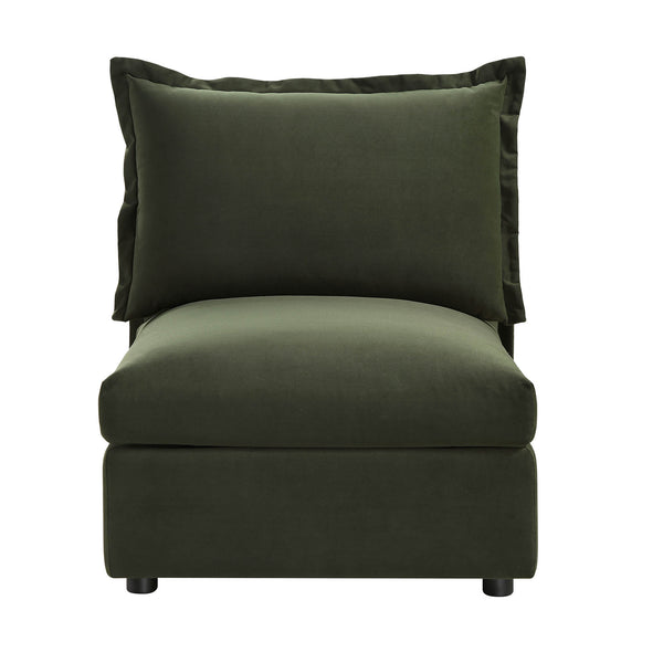 Byron Pillow Edge Moss Green Velvet Modular Sofa, 1 Seater Armless
