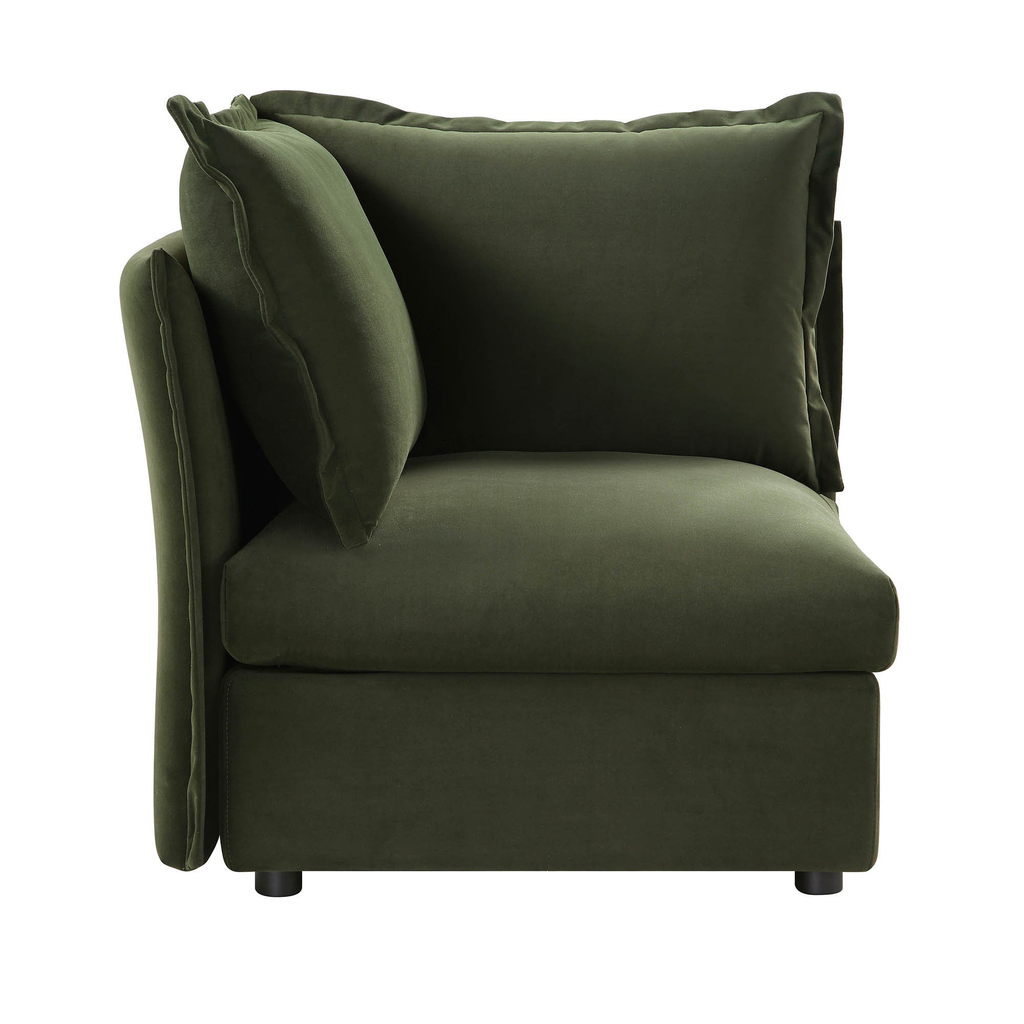 Byron Pillow Edge Moss Green Velvet Modular Sofa, 1-Seater Corner