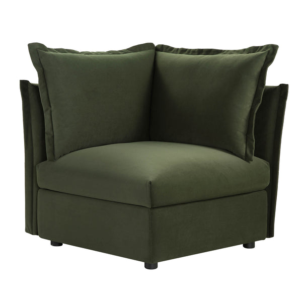 Byron Pillow Edge Moss Green Velvet Modular Sofa, 1-Seater Corner