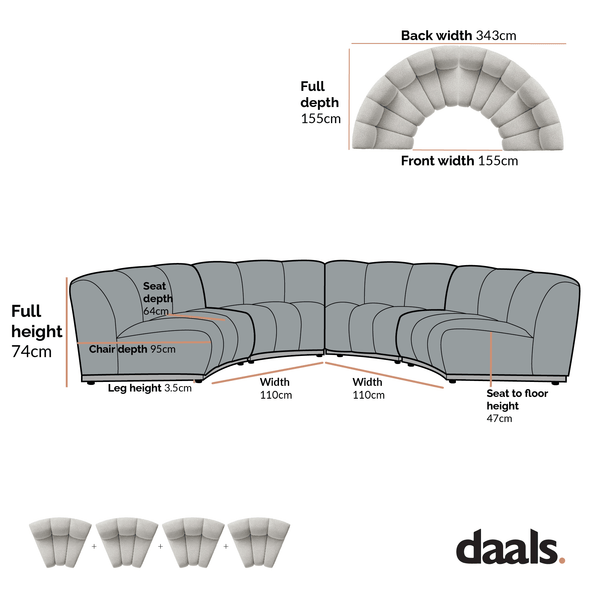 Granvia Ecru Boucle Modular Sofa, 4-Seater Half Circle Sofa
