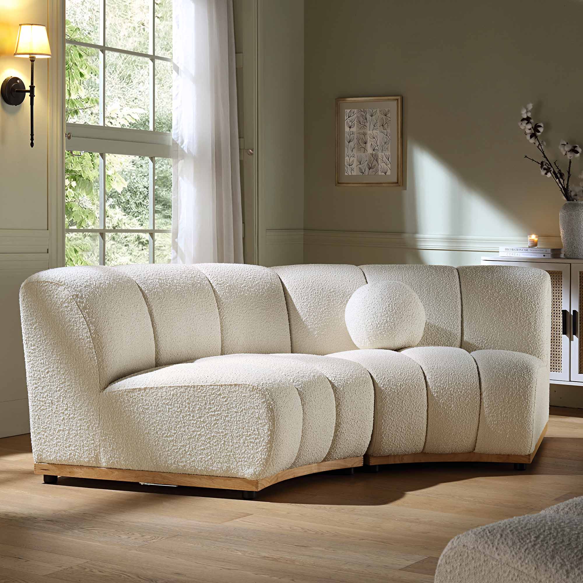 Granvia Ecru Boucle Modular Sofa, 2-Seater Curved Sofa | daals