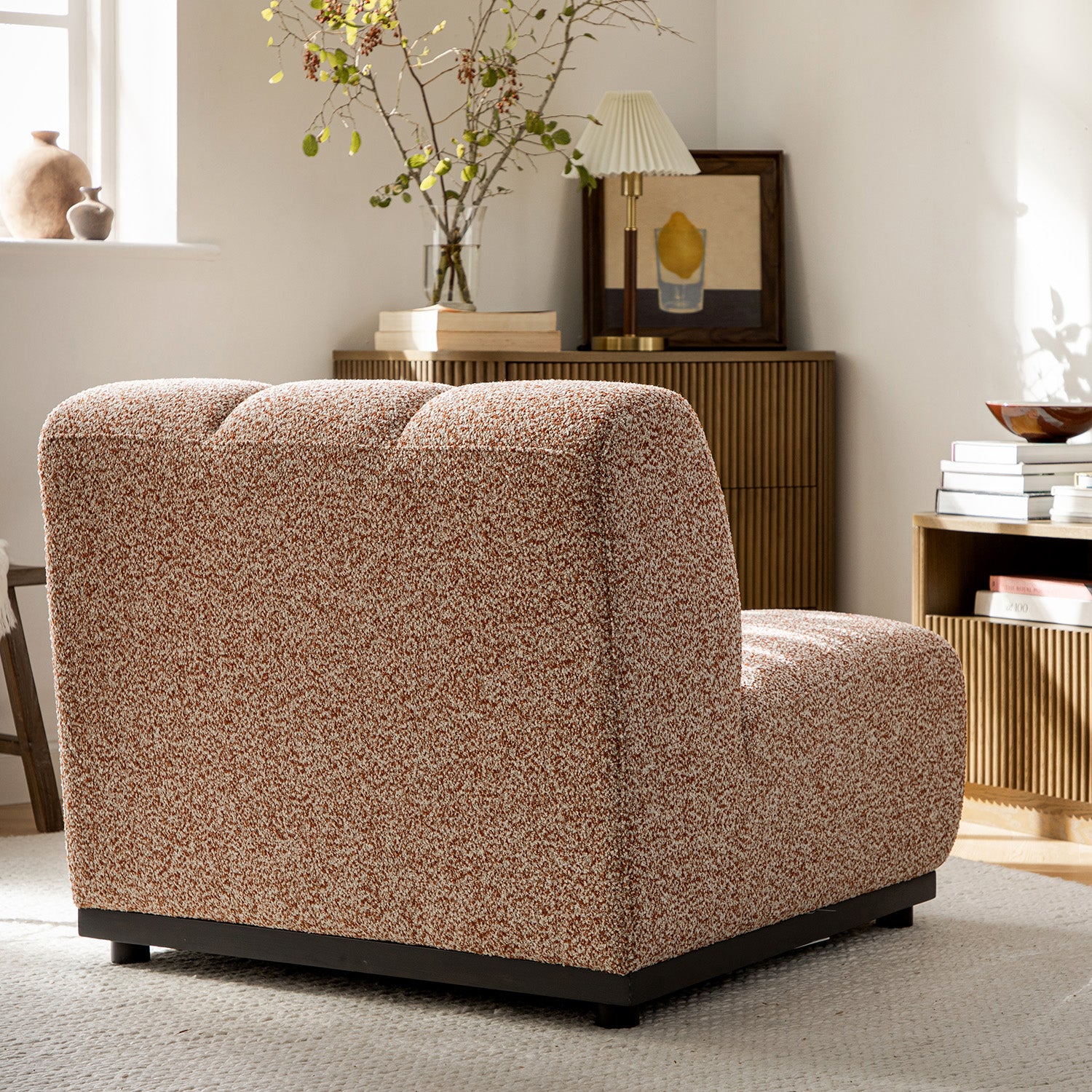 Granvia Musk Blush Boucle Modular Sofa, 1-Seater Armless Sofa