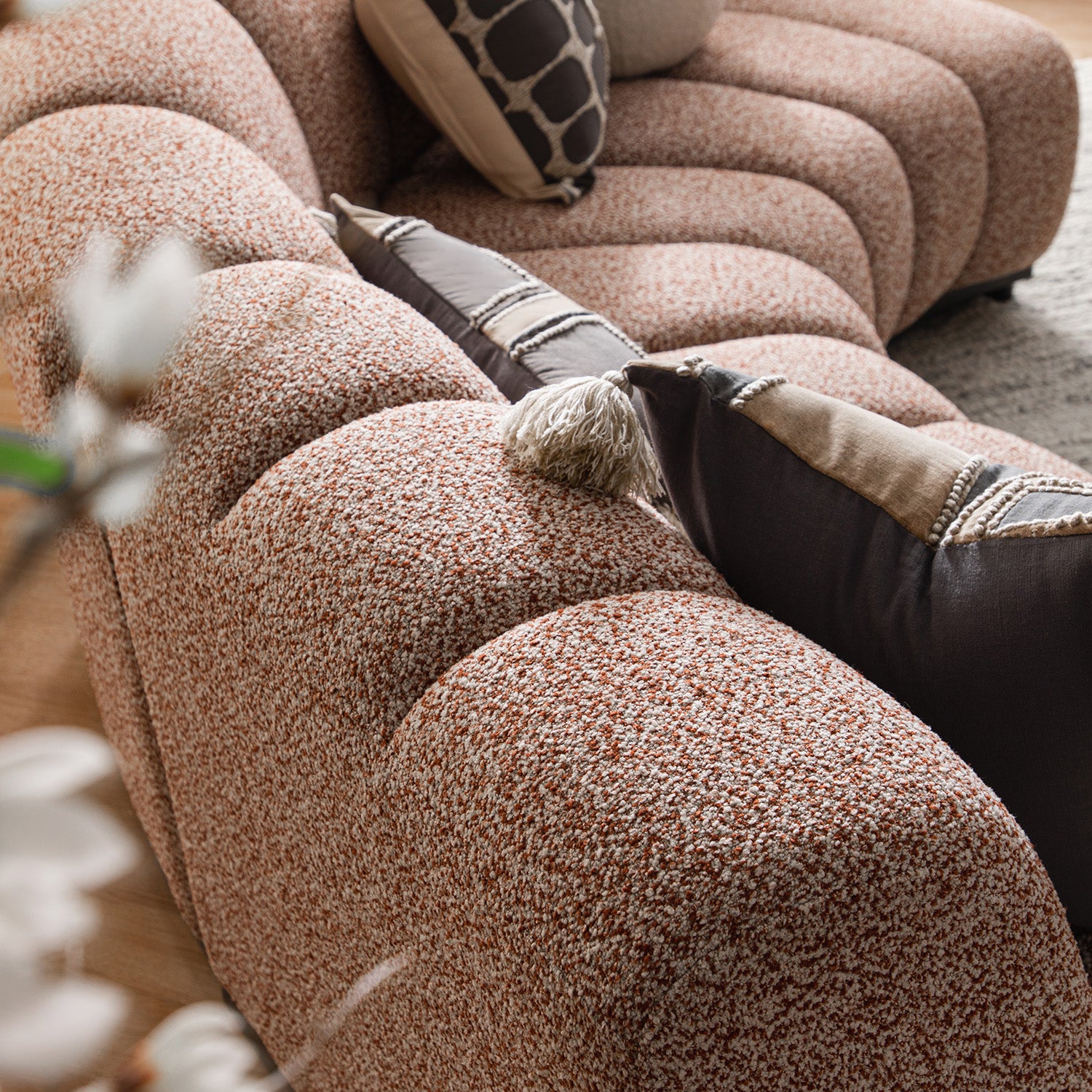 Granvia Musk Blush Boucle Modular Sofa, 3-Seater L-Shaped Sofa