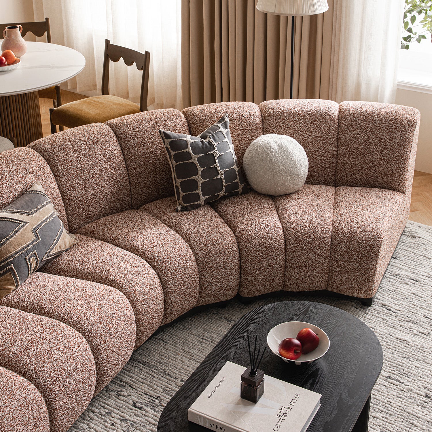 Granvia Musk Blush Boucle Modular Sofa, 3-Seater L-Shaped Sofa