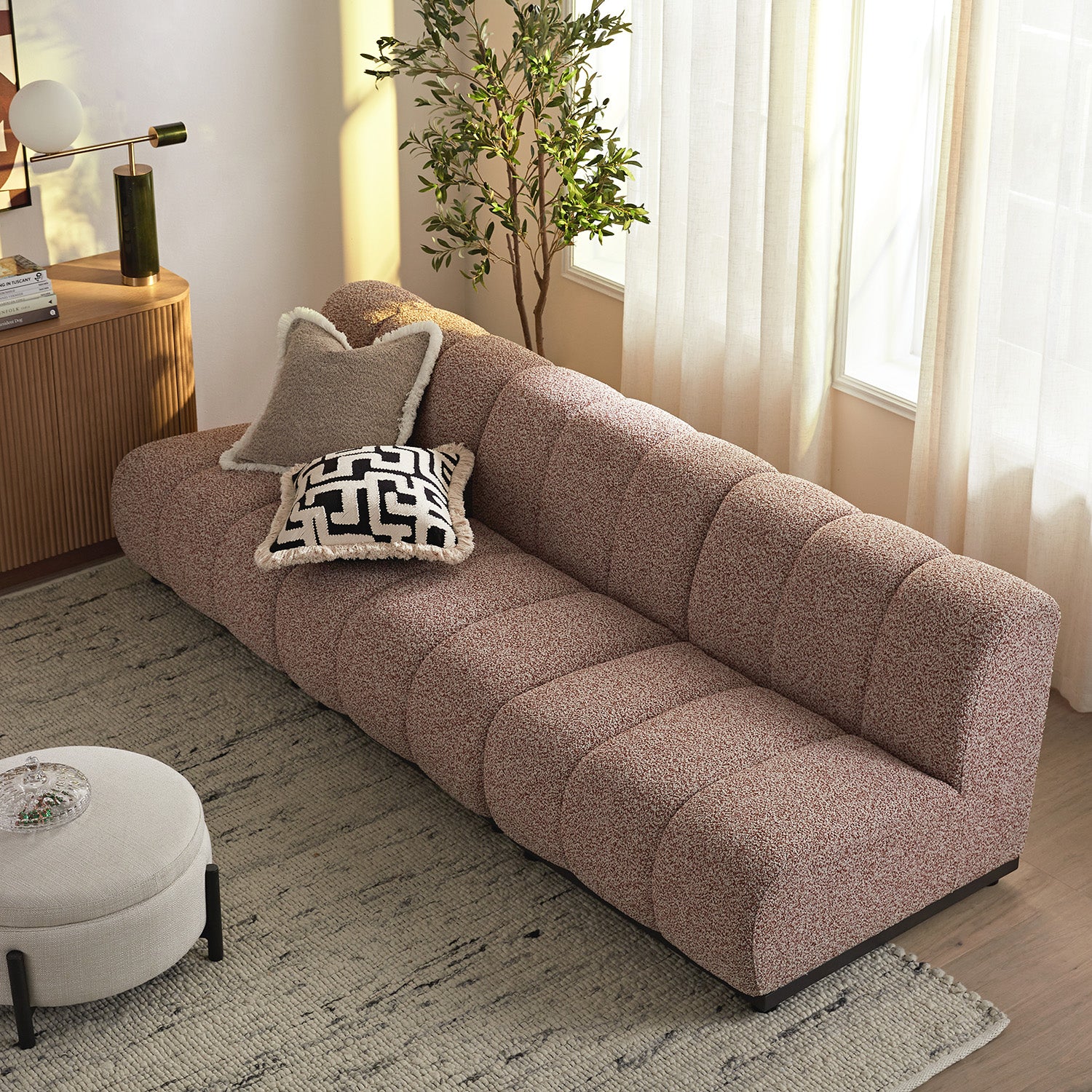Granvia Musk Blush Boucle Modular Sofa, 3-Seater Sofa