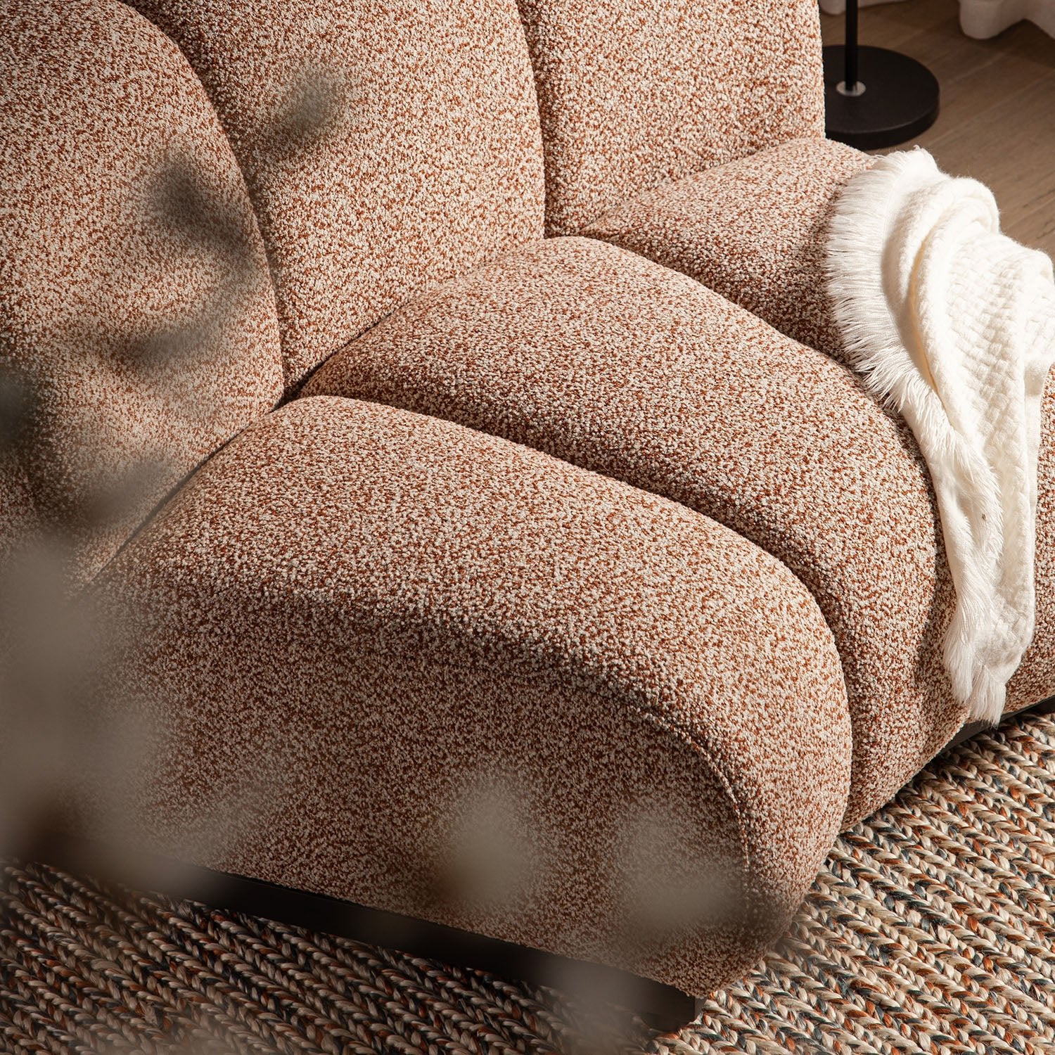 Granvia Musk Blush Boucle Modular Sofa, 1-Seater Curved Sofa