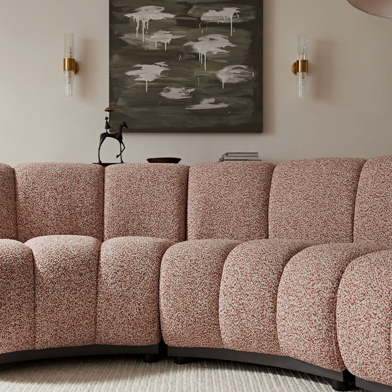 Granvia Musk Blush Boucle Modular Sofa, 3-Seater Curved Sofa