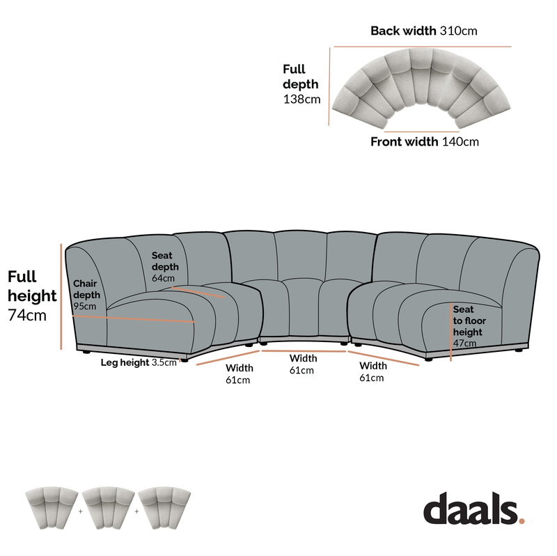 Granvia Ecru Boucle Modular Sofa, 3-Seater Curved Sofa
