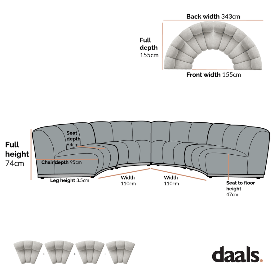 Granvia Taupe Boucle Modular Sofa, 4-Seater Half Circle Sofa