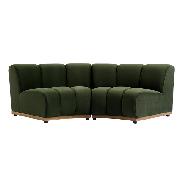 Granvia Moss Green Velvet Modular Sofa, 2 - Seater Curved Sofa - daals