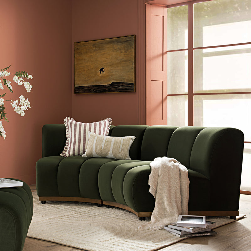 Granvia Moss Green Velvet Modular Sofa, 2 - Seater Curved Sofa - daals