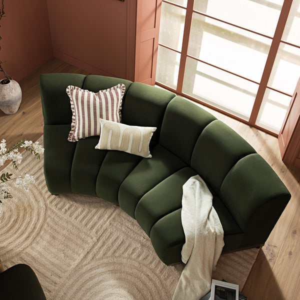 Granvia Moss Green Velvet Modular Sofa, 2 - Seater Curved Sofa - daals