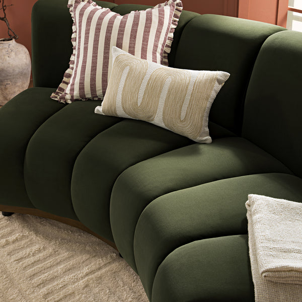 Granvia Moss Green Velvet Modular Sofa, 2 - Seater Curved Sofa - daals