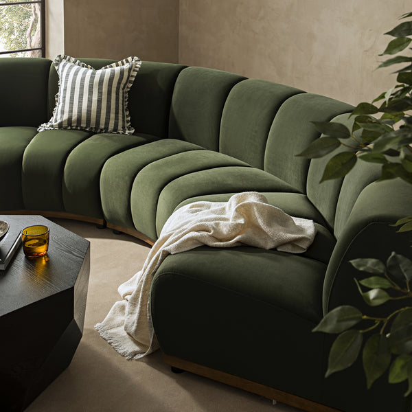 Granvia Moss Green Velvet Modular Sofa, 3-Seater Curved Sofa