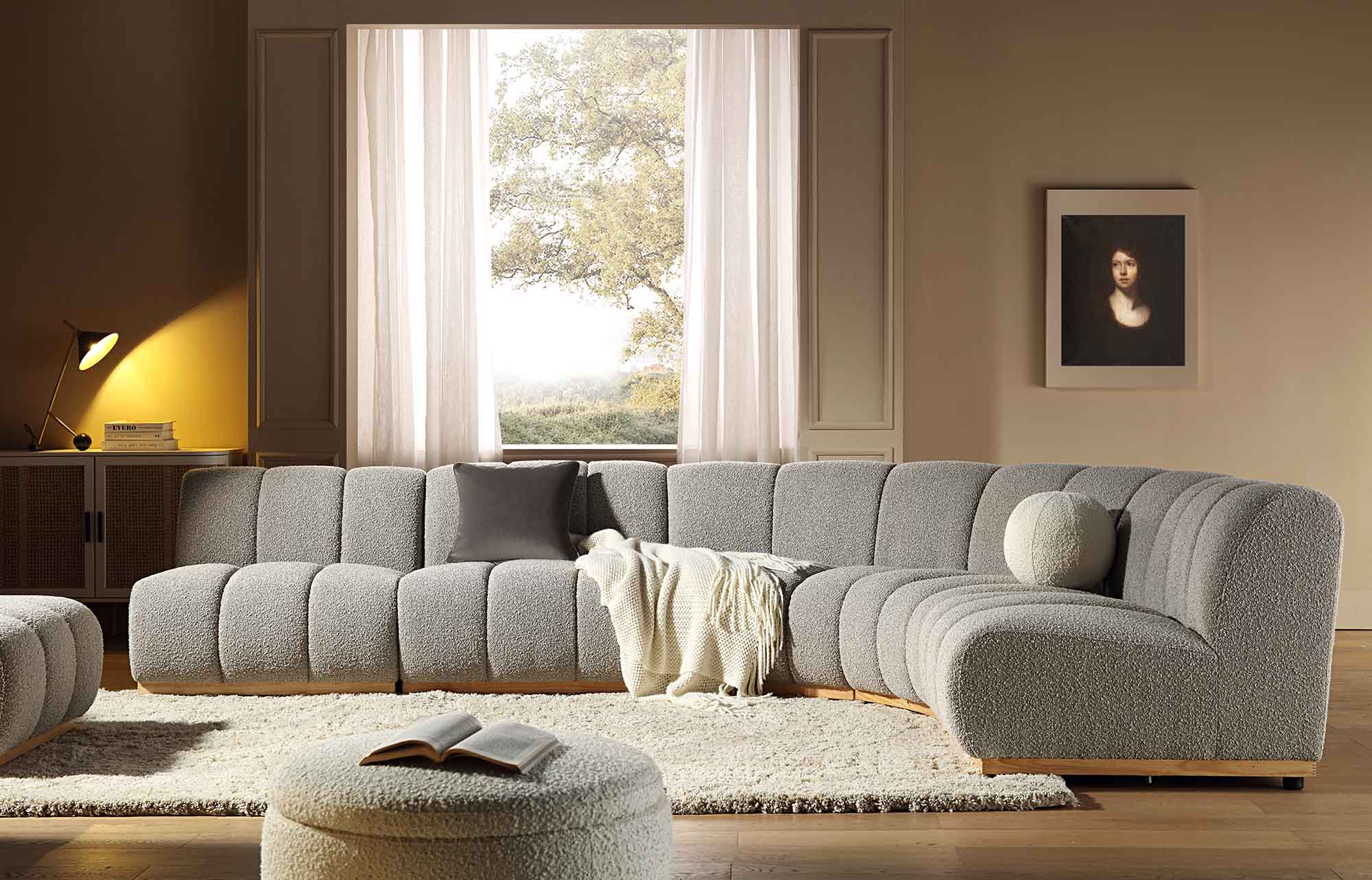 Granvia Taupe Boucle Modular Sofa 5 Seater Grand L Shaped Sofa Daals Granvia Taupe Boucle Modular Sofa 5 Seater Grand L Shaped Sofa Daals