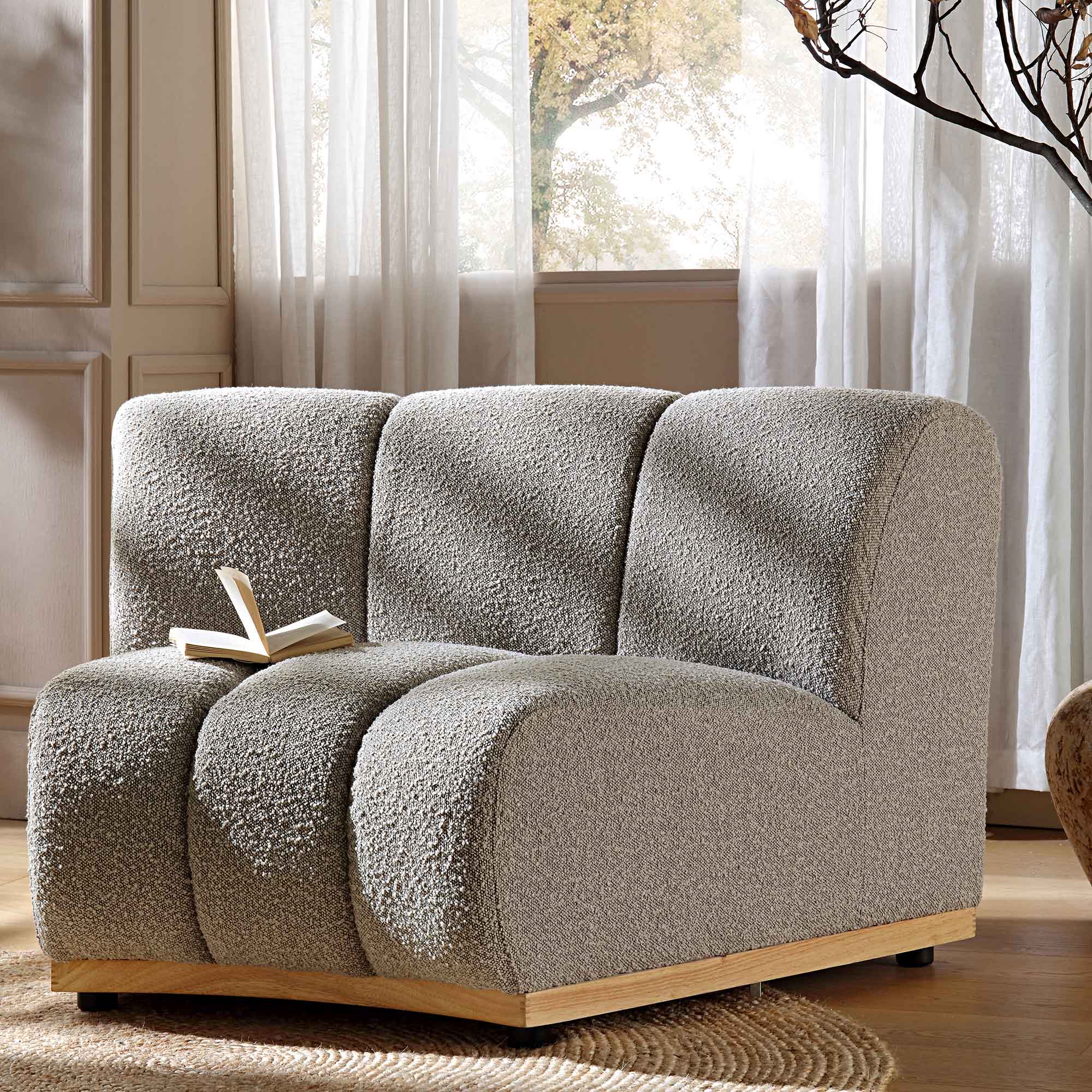 Granvia Taupe Boucle Modular Sofa, 1-Seater Curved Sofa daals