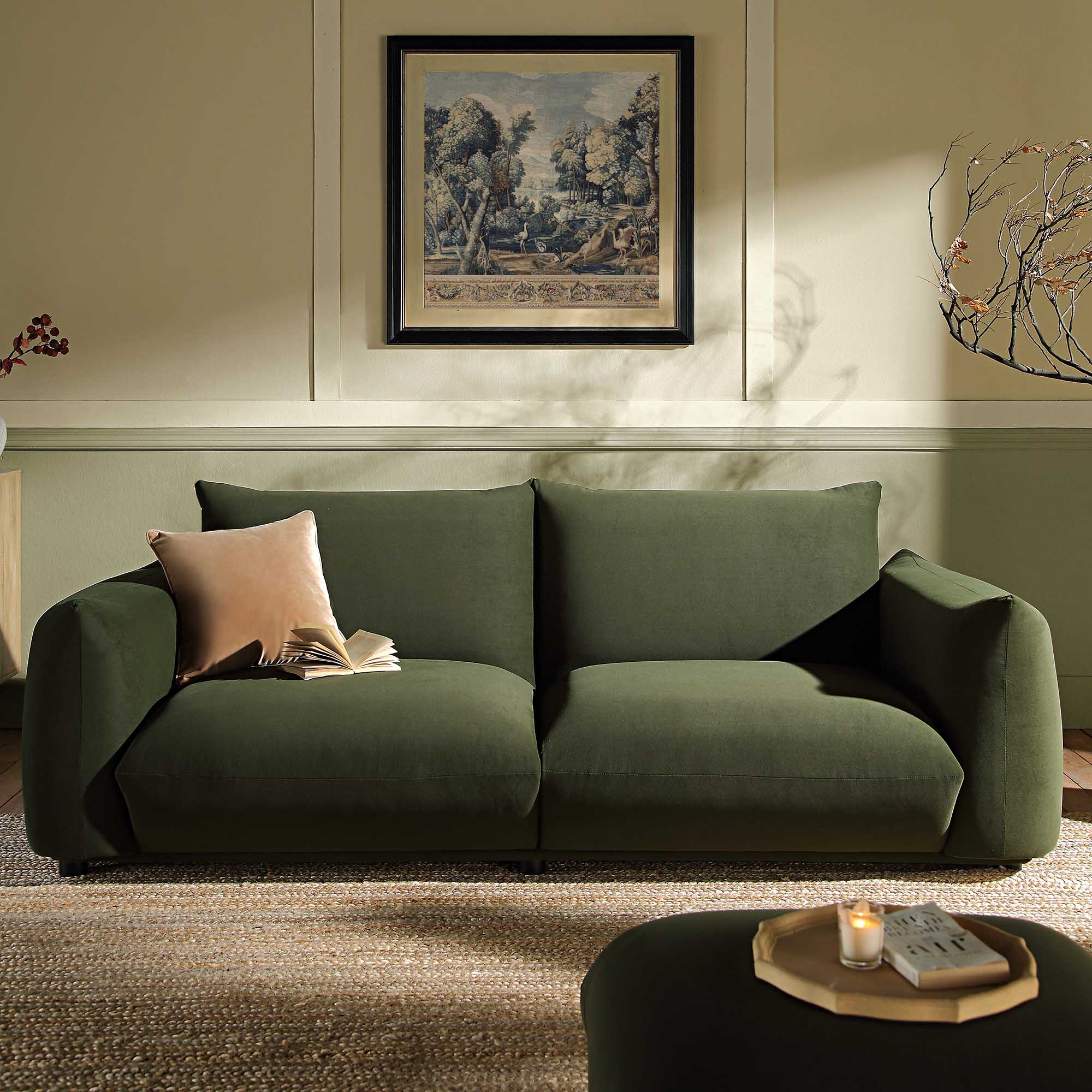 Gianni Three Seater Sofa, Moss Green Velvet
