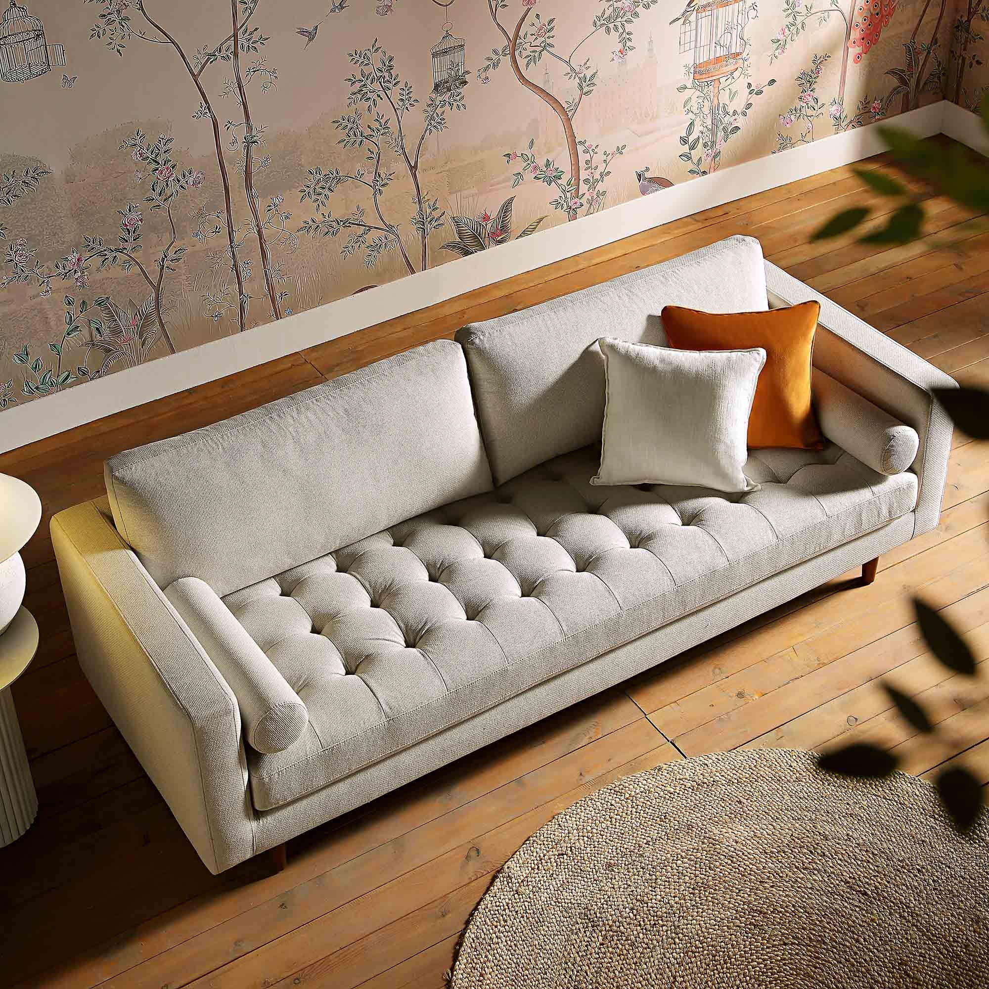 Henrietta Large 3-Seater Sofa, Beige Woven Fabric
