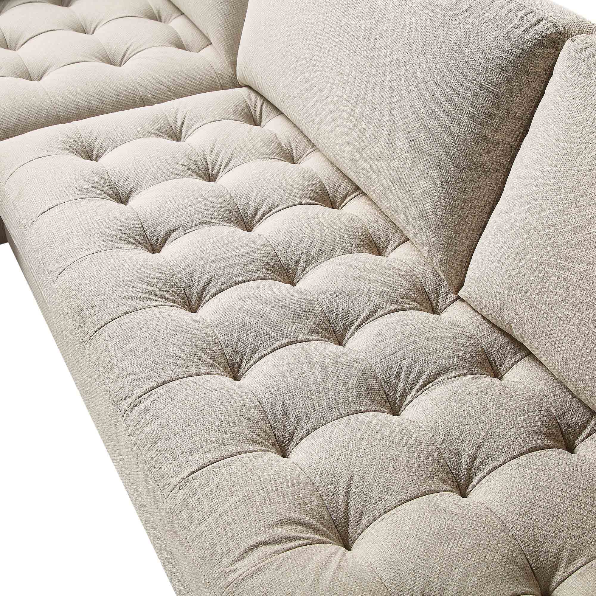 Henrietta Grand 4-Seater RHF Chaise End Sofa, Beige Woven Fabric