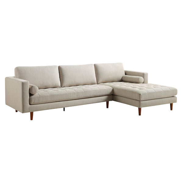 Henrietta Beige Woven Fabric Grand 4-Seater Chaise End Sofa, Right Hand Facing
