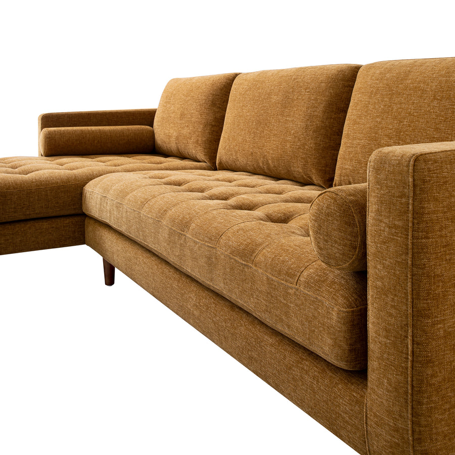 Henrietta Spiced Honey Chenille Grand 4-Seater Chaise End Sofa, Left Hand Facing