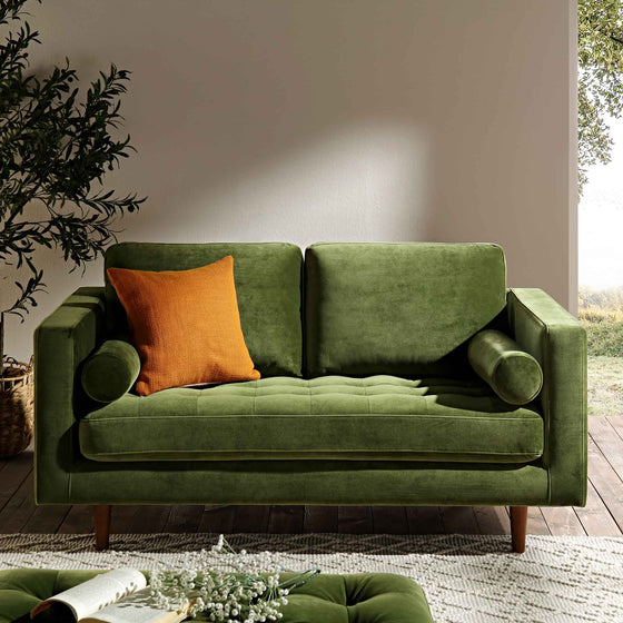 Henrietta 2-Seater Sofa, Moss Green Velvet