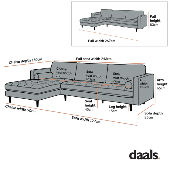 Henrietta Tan Faux Suede Grand 4-Seater Chaise End Sofa, Left Hand Facing