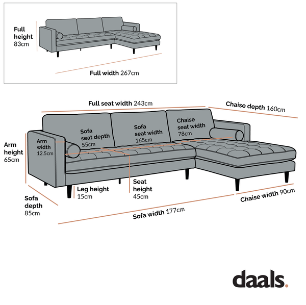 Henrietta Teal Velvet Grand 4-Seater Chaise End Sofa, Right Hand Facing