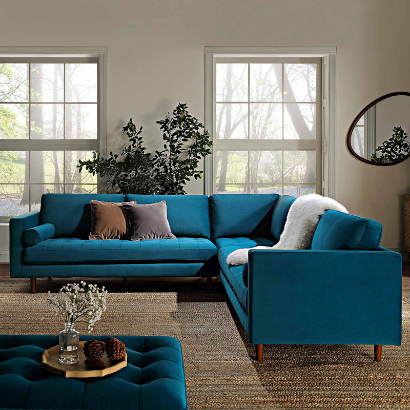 Henrietta 5+Seater Corner Sofa, Teal Velvet - daals