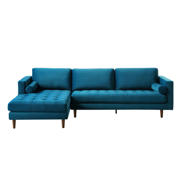 Henrietta Teal Velvet Grand 4-Seater Chaise End Sofa, Left Hand Facing