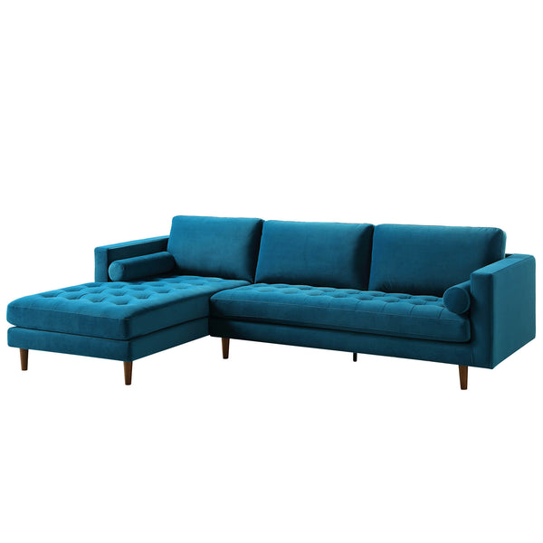 Henrietta Teal Velvet Grand 4-Seater Chaise End Sofa, Left Hand Facing