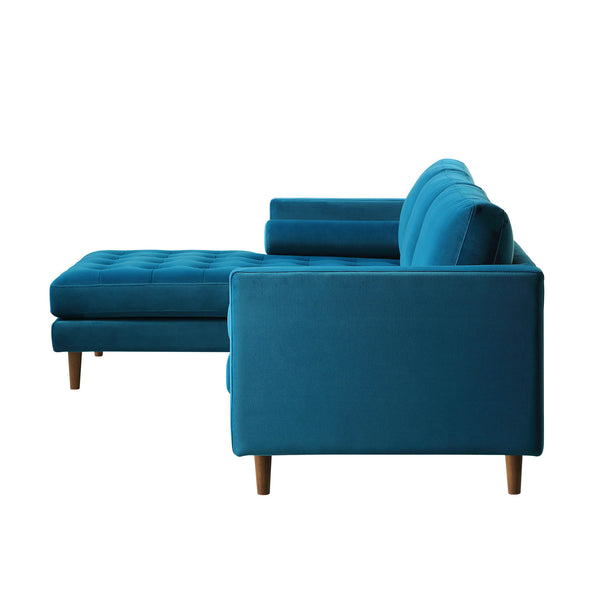 Henrietta Teal Velvet Grand 4-Seater Chaise End Sofa, Left Hand Facing