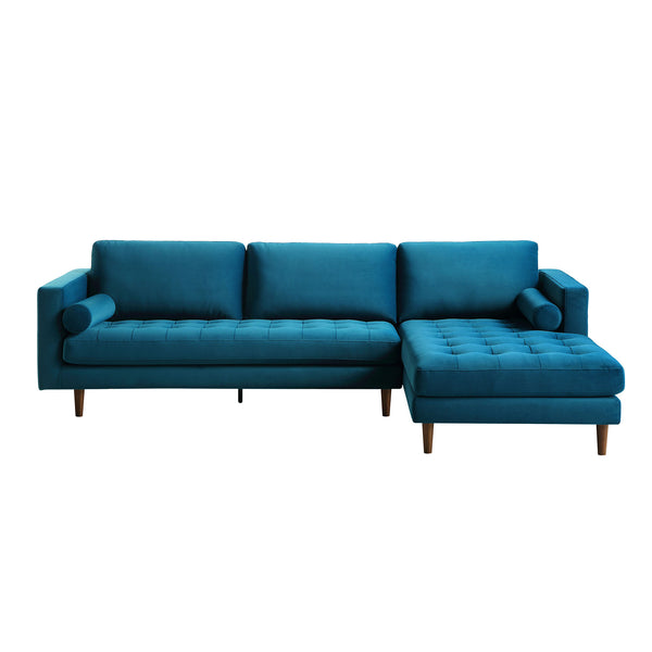 Henrietta Teal Velvet Grand 4-Seater Chaise End Sofa, Right Hand Facing