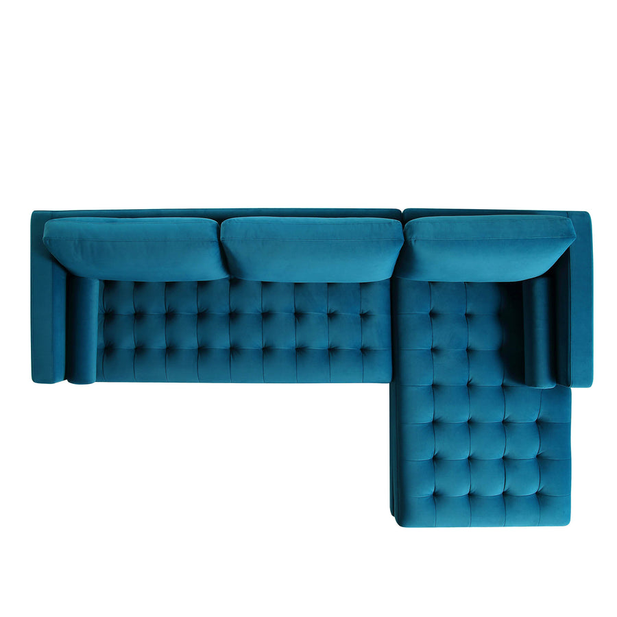 Henrietta Teal Velvet Grand 4-Seater Chaise End Sofa, Right Hand Facing