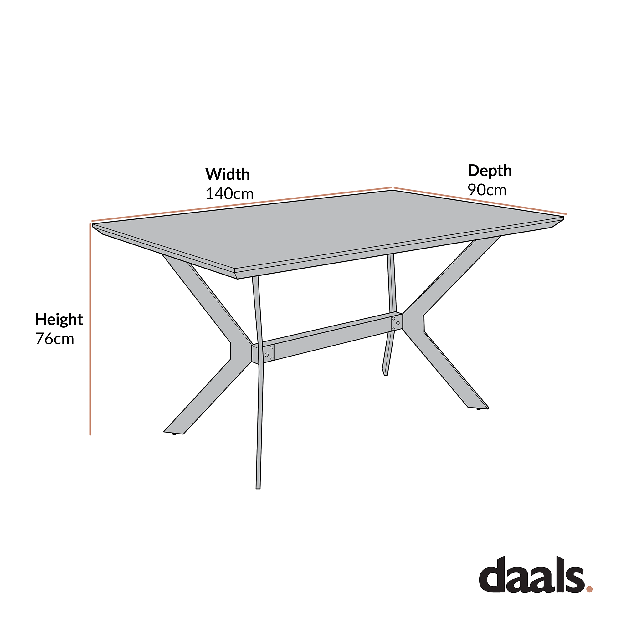 Granby Wotan Oak Effect 140cm Dining Table with Geometric Metal Legs