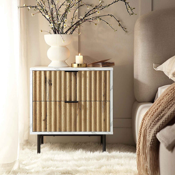 Aspen Oak and Marble Effect 2 - Drawer Bedside Table - daals