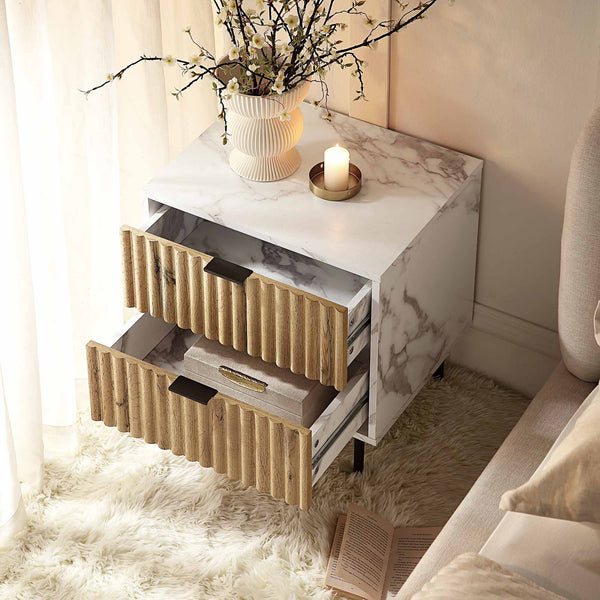 Aspen Oak and Marble Effect 2 - Drawer Bedside Table - daals