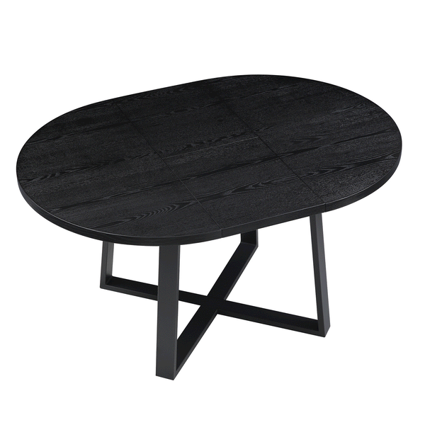 BERN Extending Round Dining Table with Metal Legs, Black