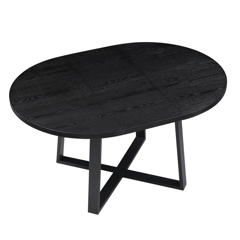 BERN Extending Round Dining Table with Metal Legs, Black daals