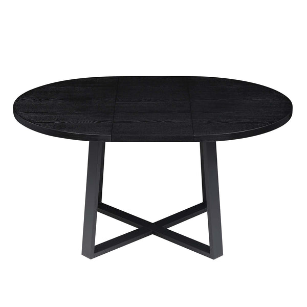 BERN Extending Round Dining Table with Metal Legs, Black