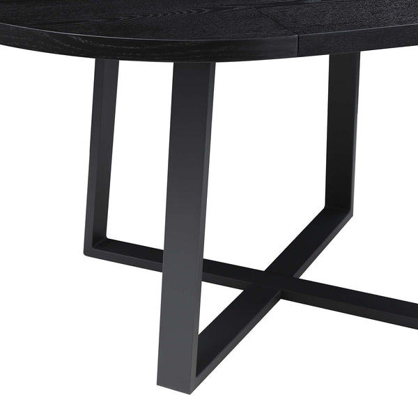 BERN Extending Round Dining Table with Metal Legs, Black
