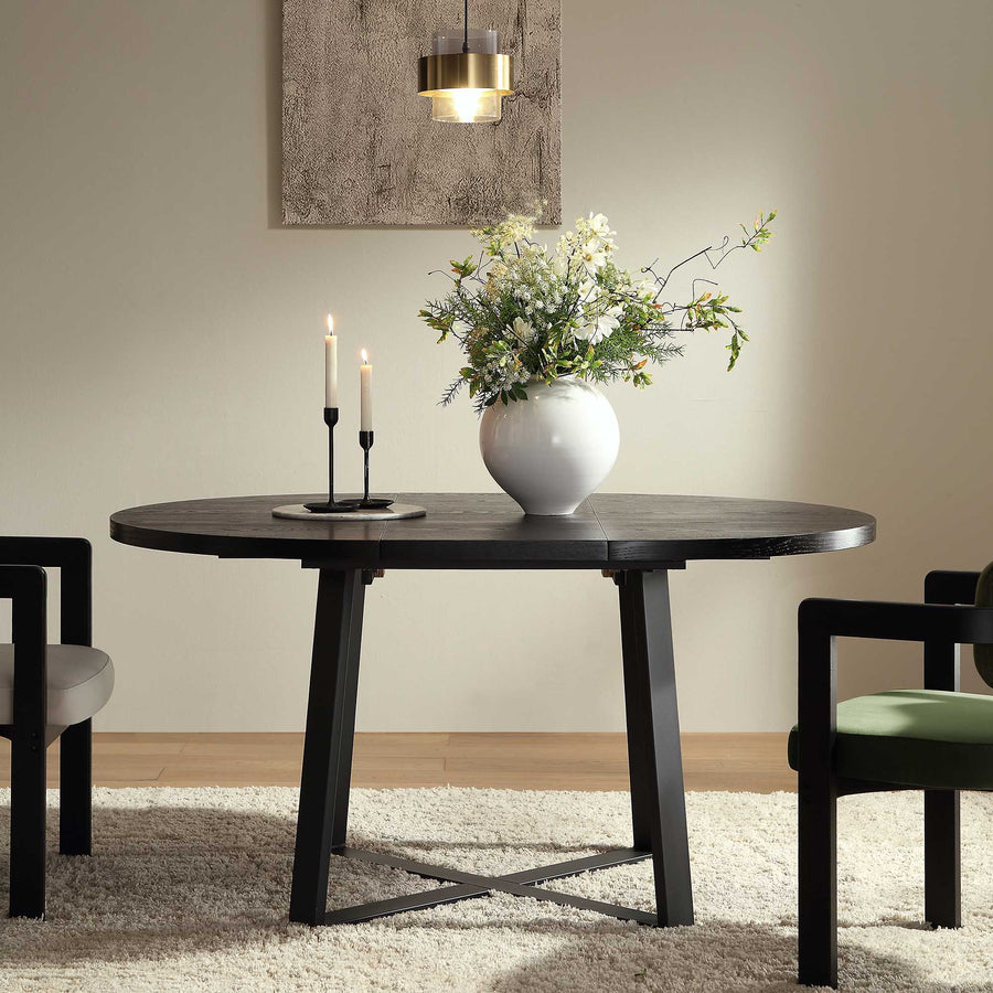 Bern Extending Round Dining Table with Metal Legs, Black