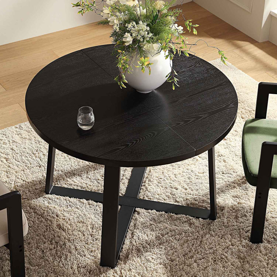 Bern Extending Round Dining Table with Metal Legs, Black