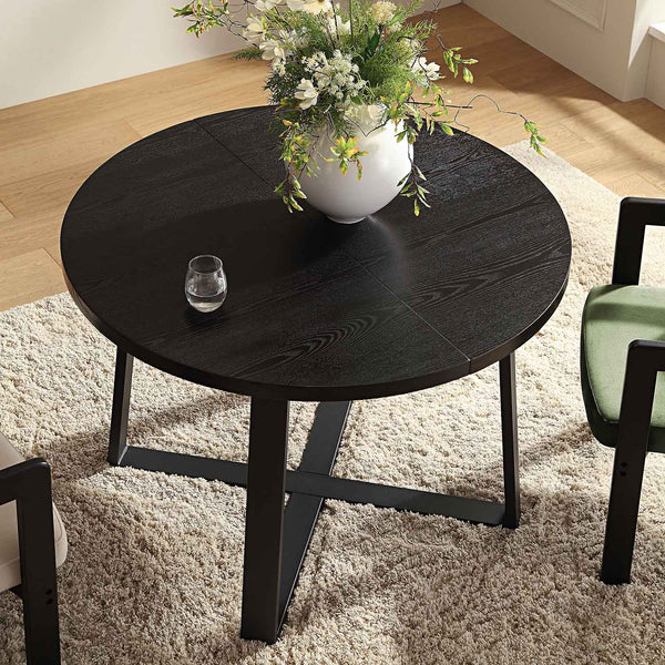 BERN Extending Round Dining Table with Metal Legs, Black