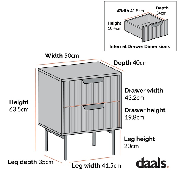Richmond Ridged 2 Drawer Bedside Table, Matte Sage Green
