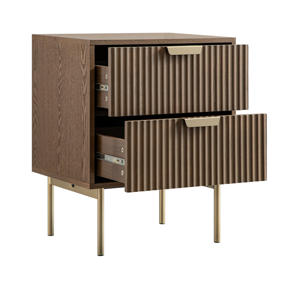 Richmond Ridged 2 Drawer Bedside Table, Dark Ash