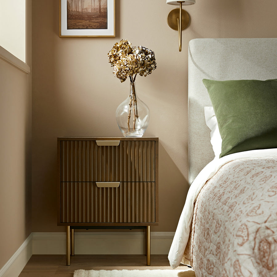 Richmond Ridged 2 Drawer Bedside Table, Dark Ash