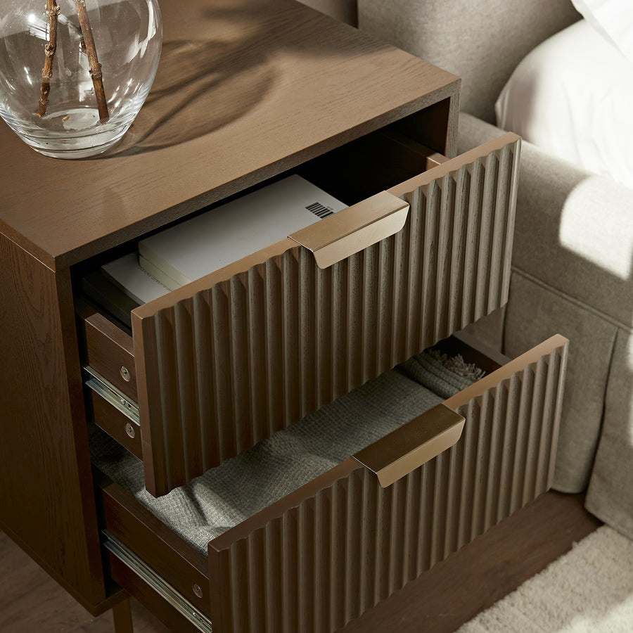 Richmond Ridged 2 Drawer Bedside Table, Dark Ash