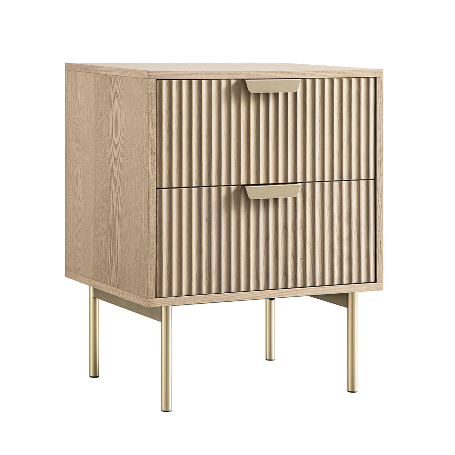Richmond Ridged 2 Drawer Bedside Table, Light Ash